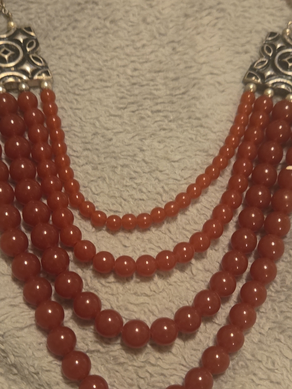 Layered Coral Bead Statement Necklace in Deep Orange